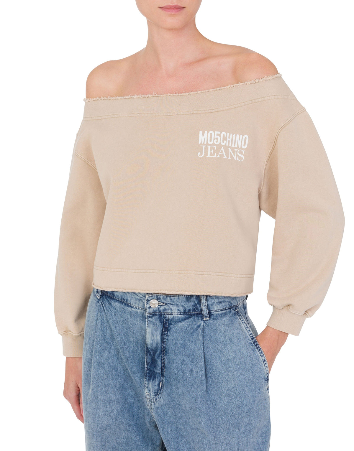 Sweatshirt à épaules dénudées en coton - Beige
