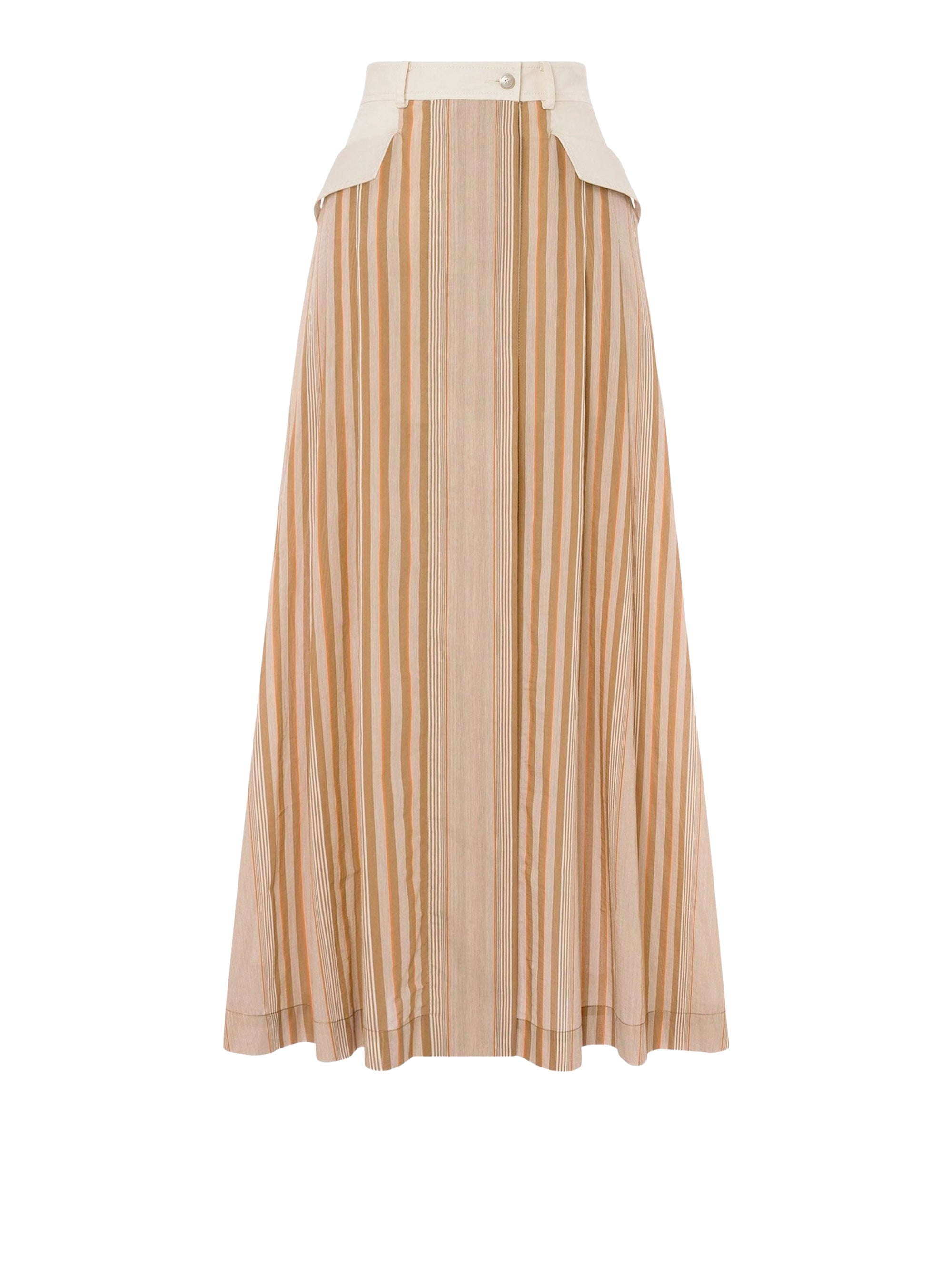 Jupe longue en mousseline à rayures alternées - Multi Brown