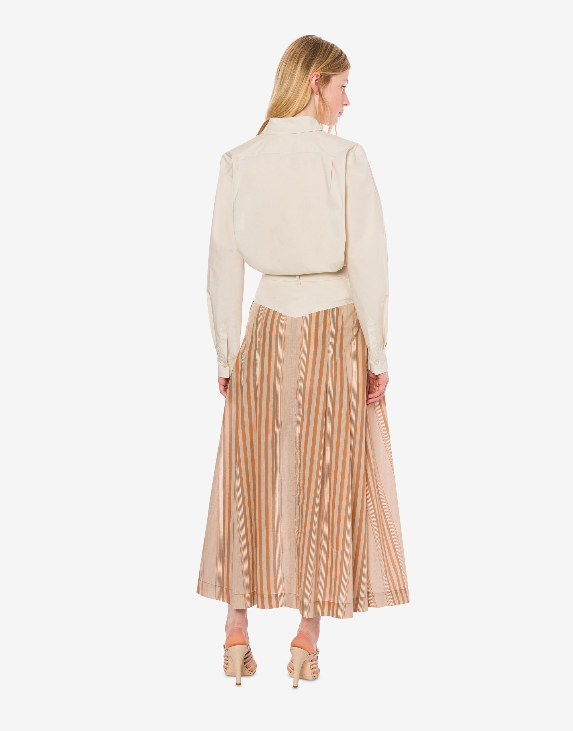 Jupe longue en mousseline à rayures alternées - Multi Brown