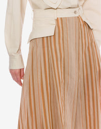 Jupe longue en mousseline à rayures alternées - Multi Brown
