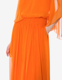 Jupe longue en mousseline de soie - Orange