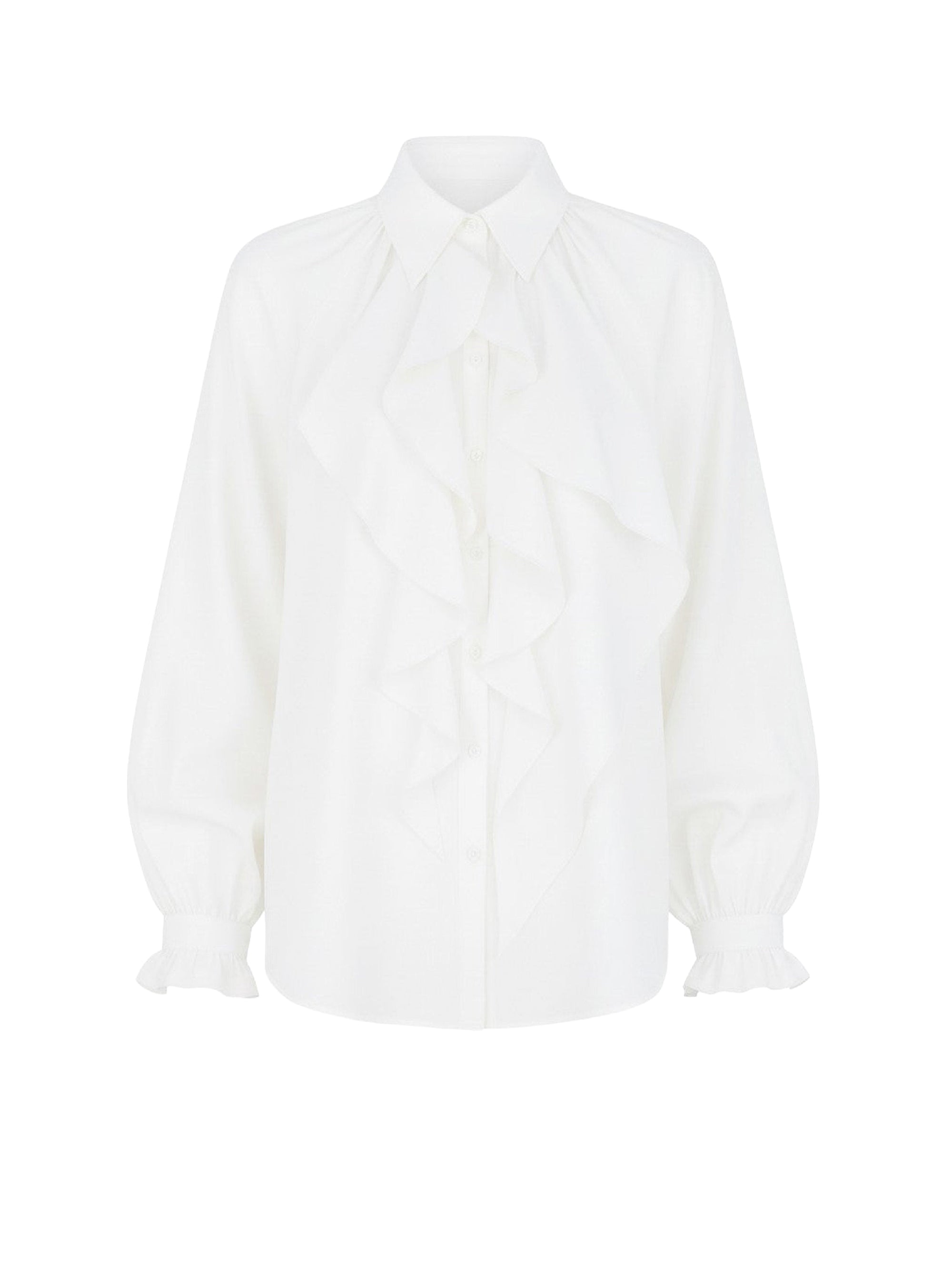 Blouse à manches volumineuses et volants - White