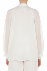 Blouse à manches volumineuses et volants - White
