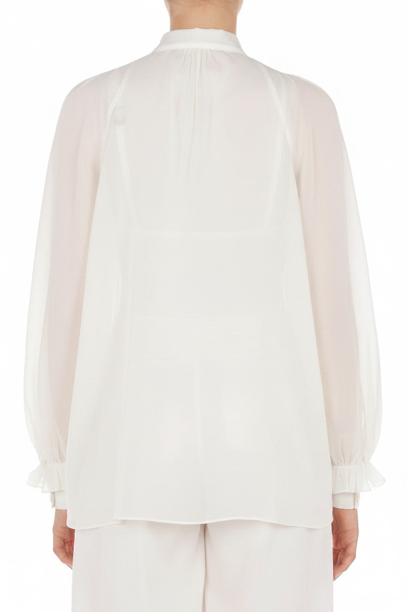 Blouse à manches volumineuses et volants - White