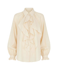 Blouse à manches volumineuses et volants - Beige