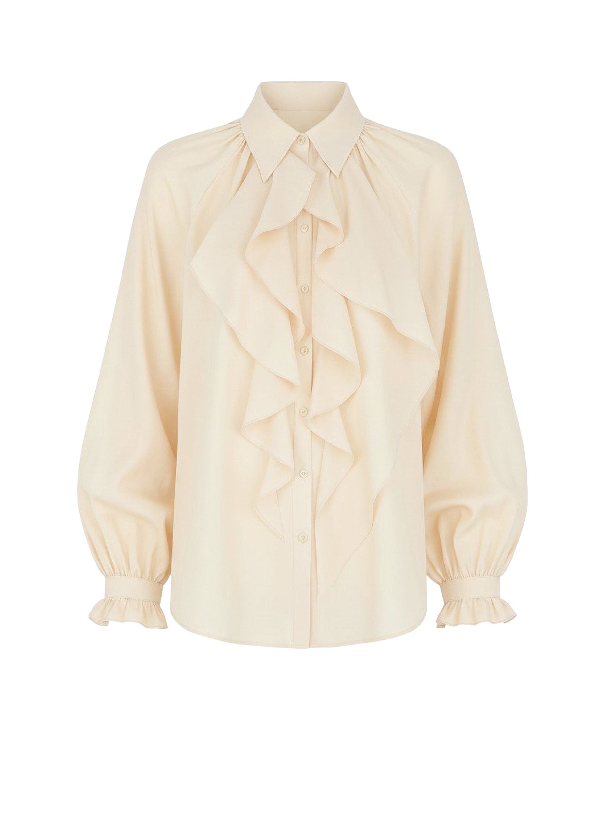 Blouse à manches volumineuses et volants - Beige