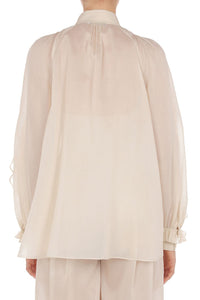 Blouse à manches volumineuses et volants - Beige