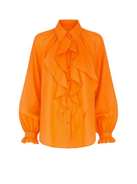 Blouse à manches volumineuses et volants - Orange
