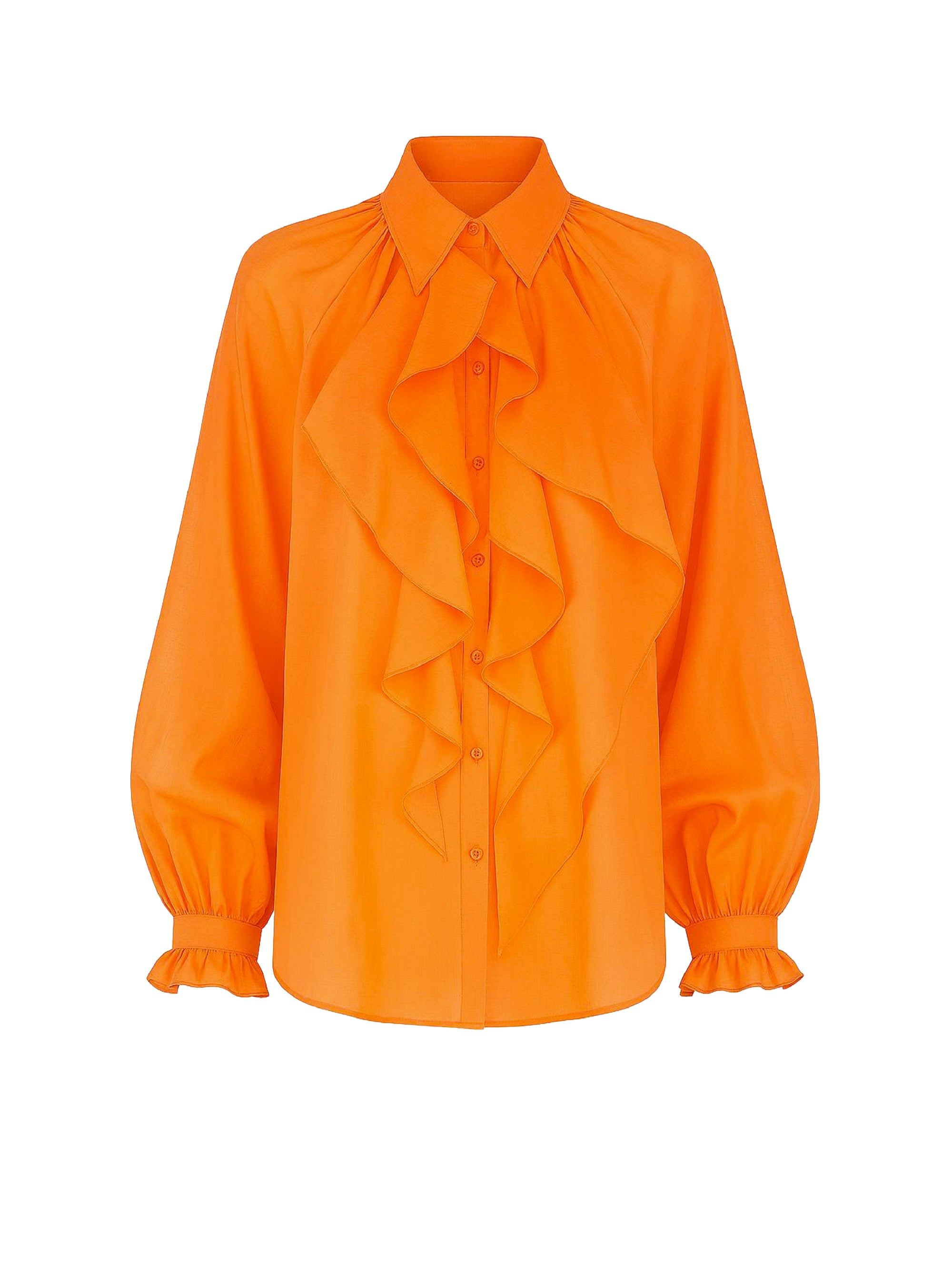 Blouse à manches volumineuses et volants - Orange