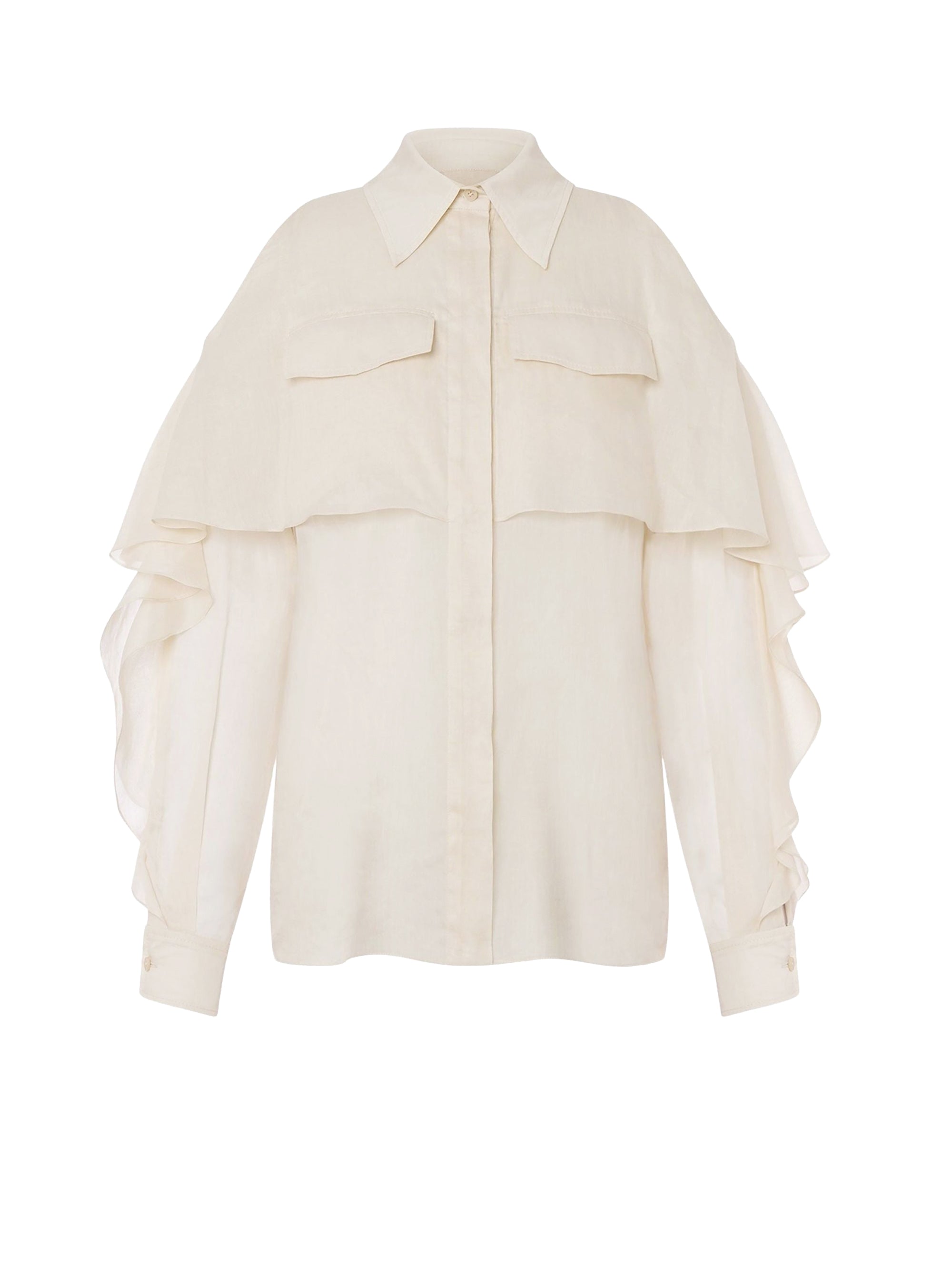 Organised muslin shirt with ruffles - Beige