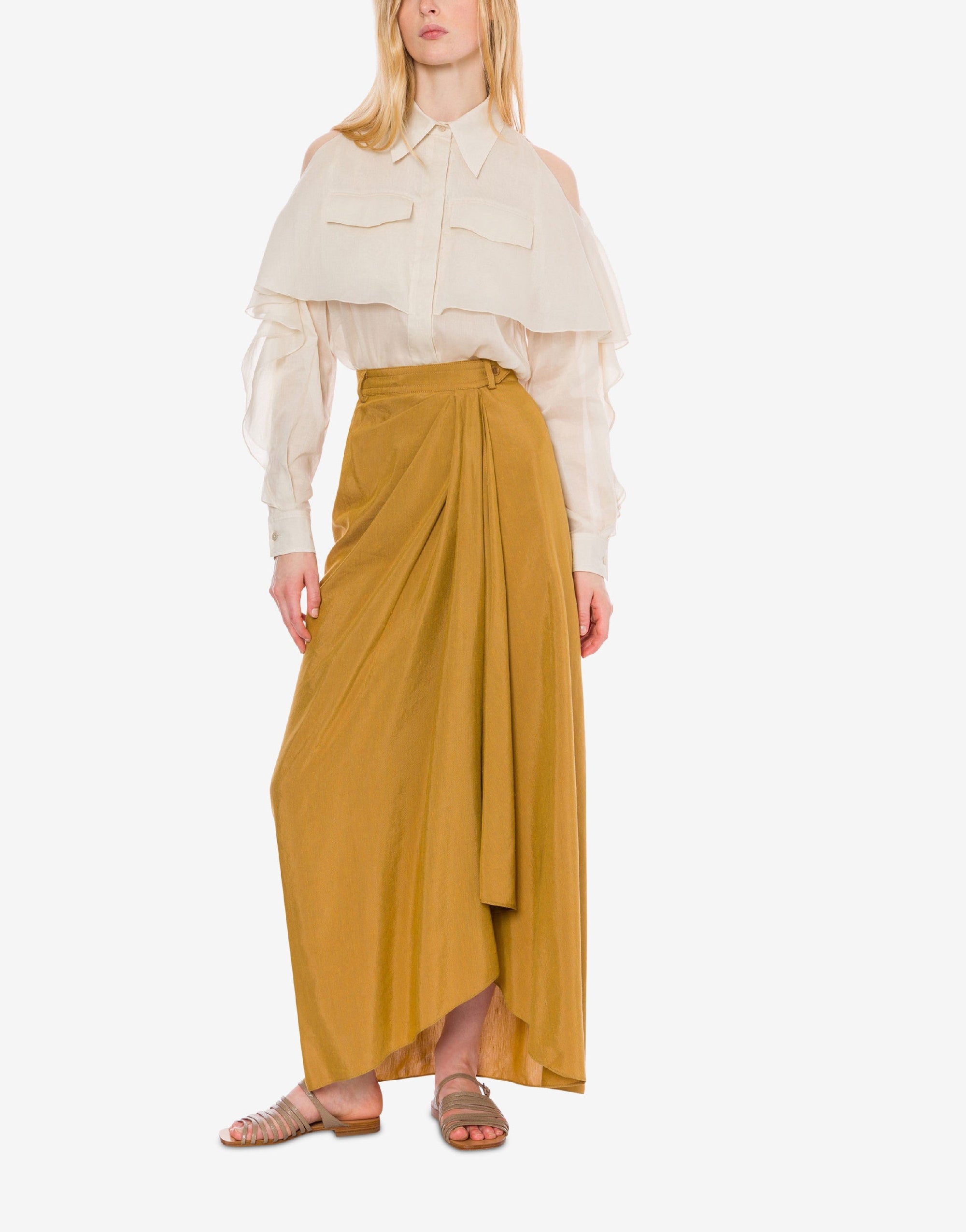 Organised muslin shirt with ruffles - Beige