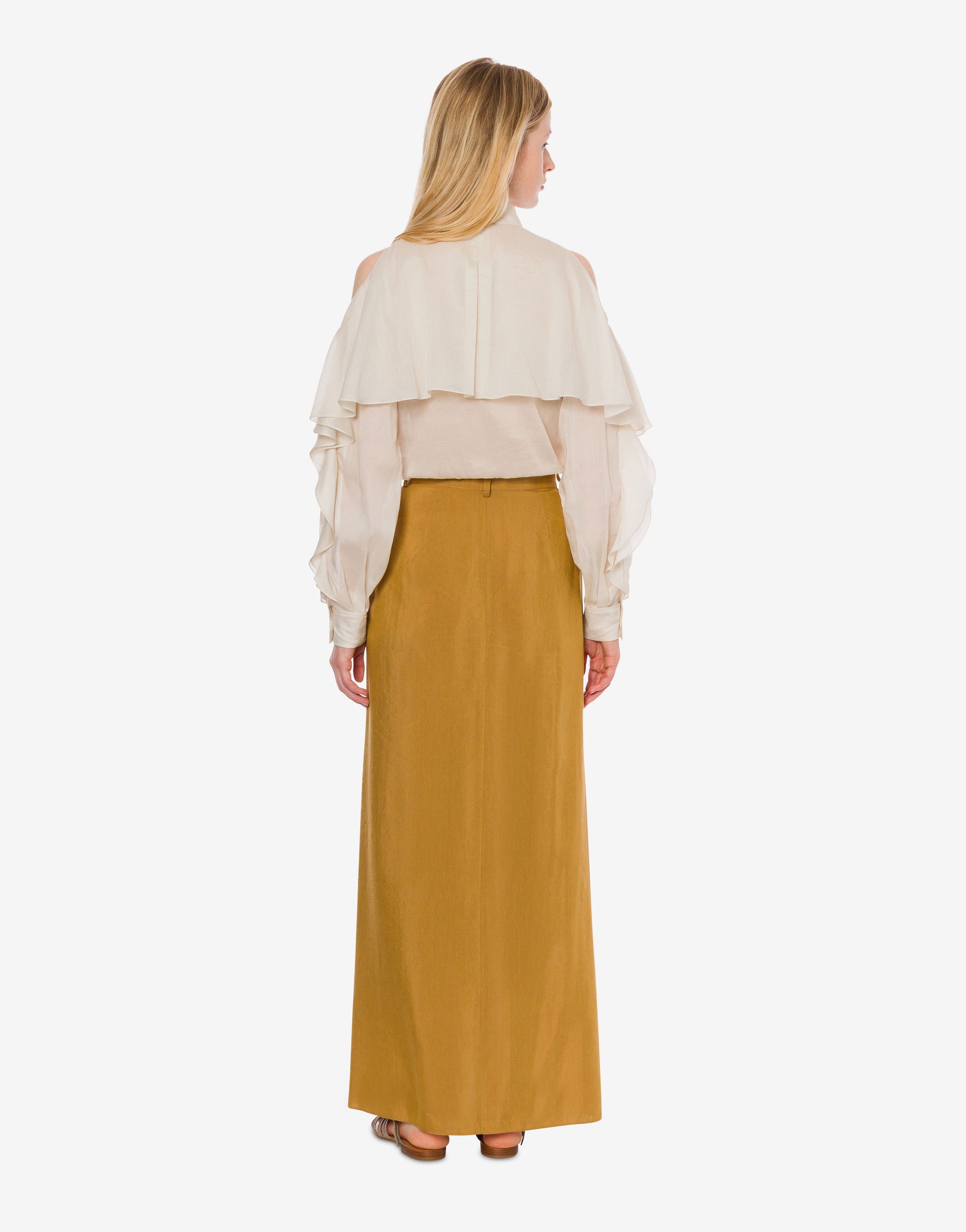 Organised muslin shirt with ruffles - Beige