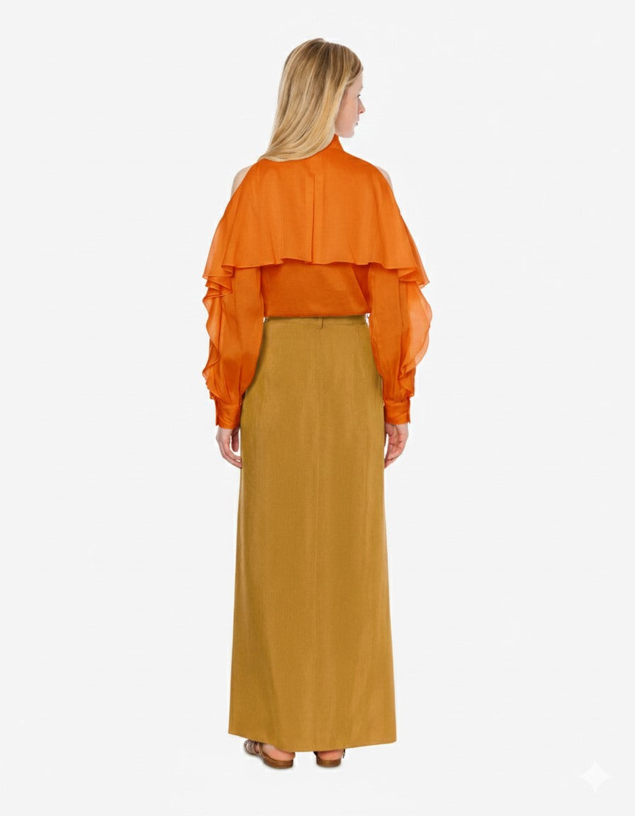 Chemise en mousseline organisée avec volants - Orange