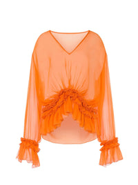 Chiffon blouse with small ruffles - Orange