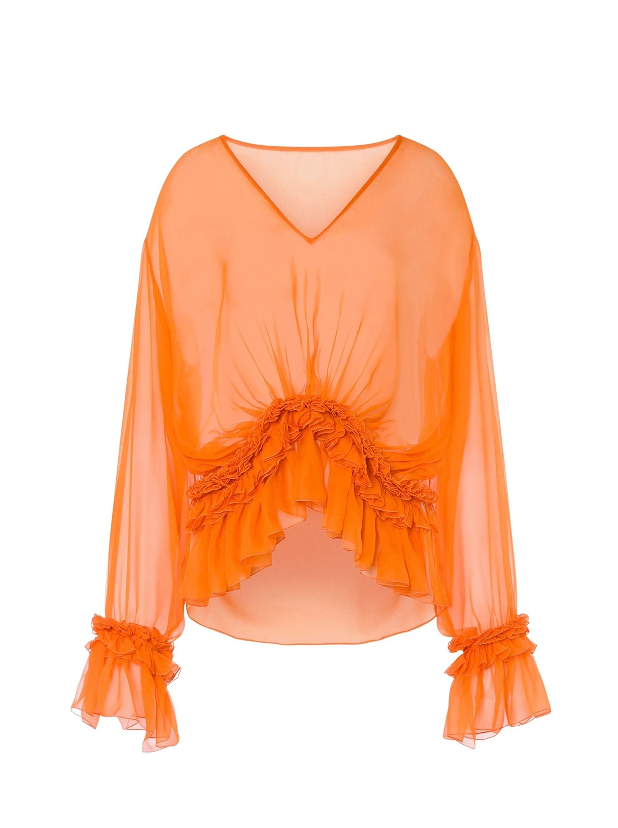 Chiffon blouse with small ruffles - Orange