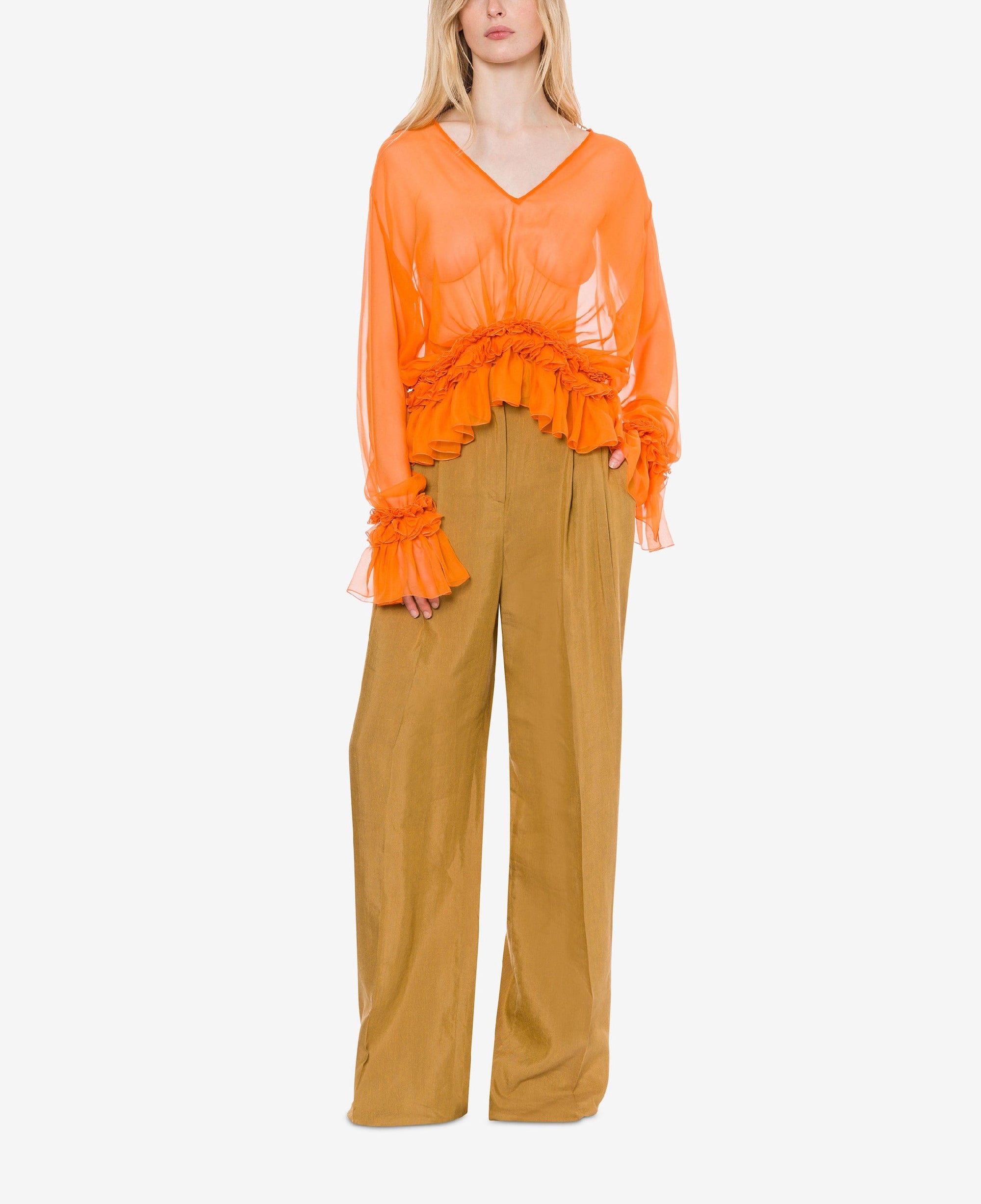 Chiffon blouse with small ruffles - Orange