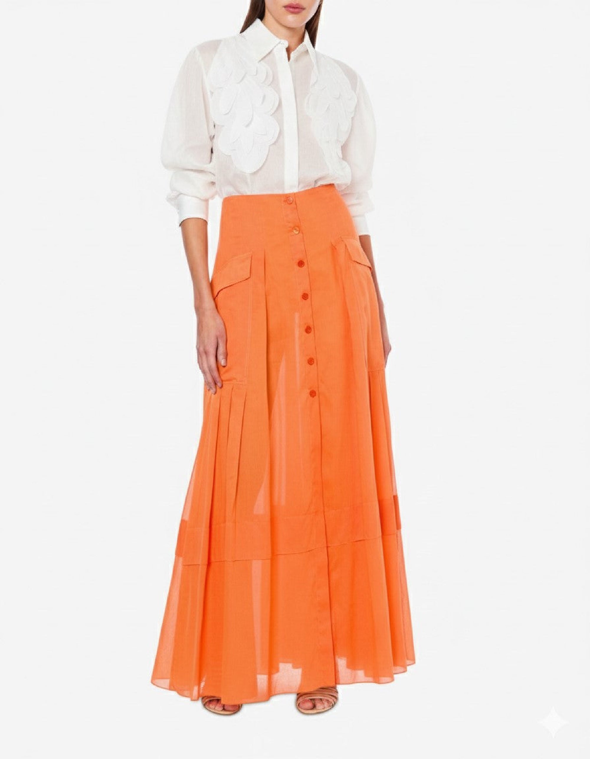 Chemise en mousseline organisée avec patch - White