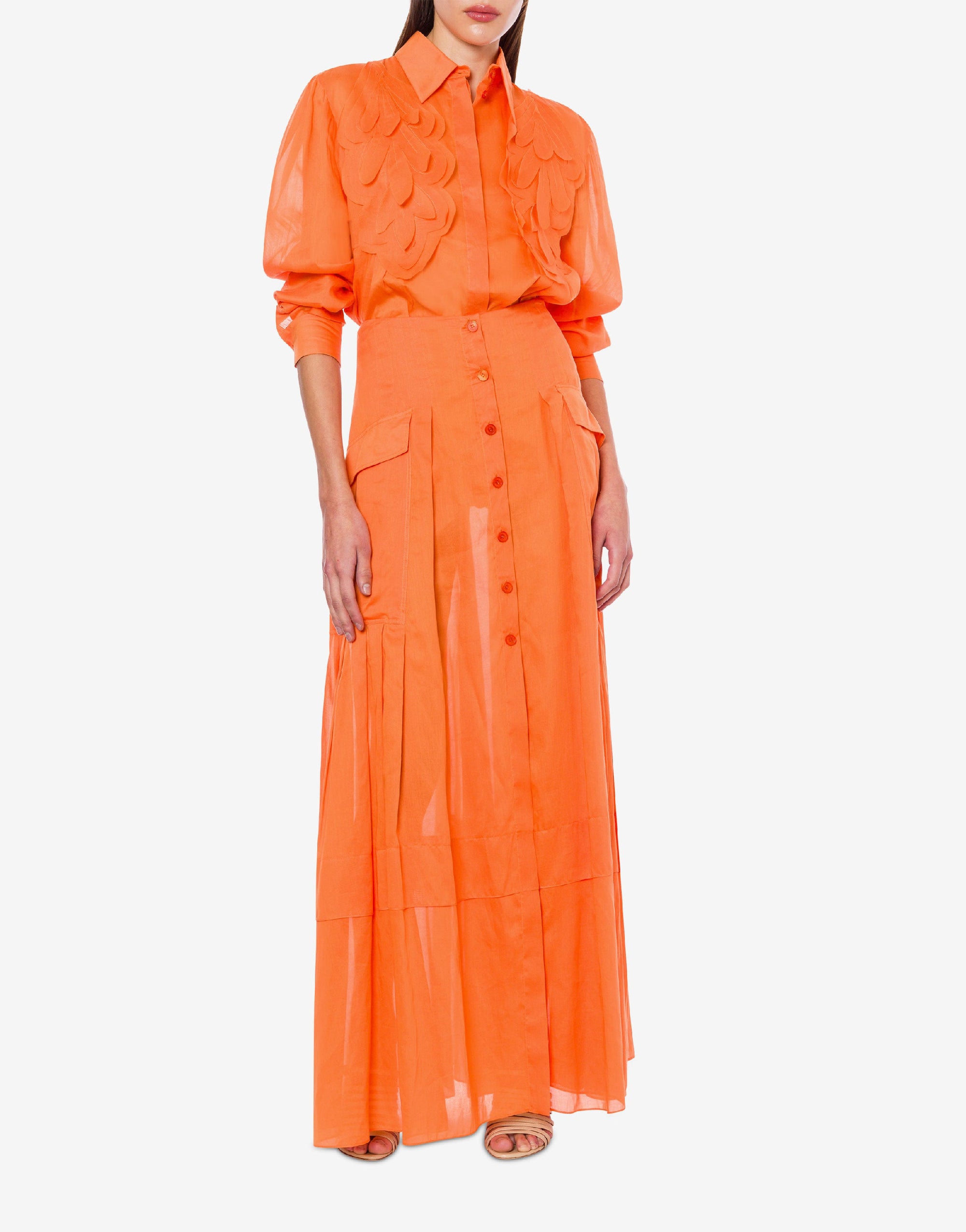 Chemise en mousseline organisée avec patch - Orange