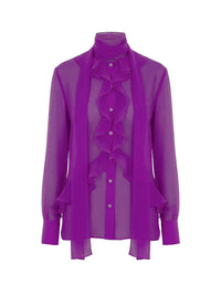 Blouse en mousseline de soie transparente - Blue & Purple