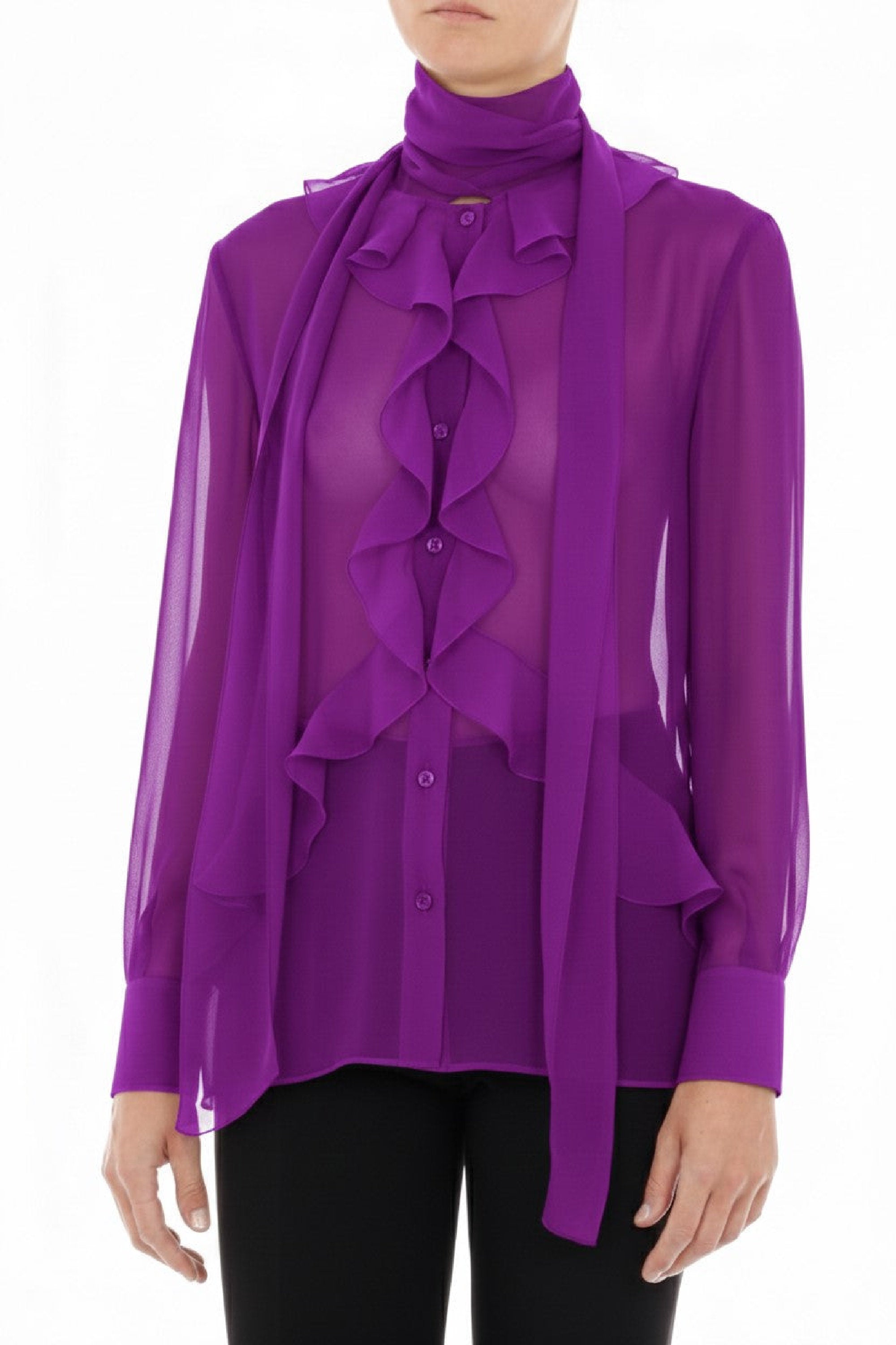Blouse en mousseline de soie transparente - Blue & Purple