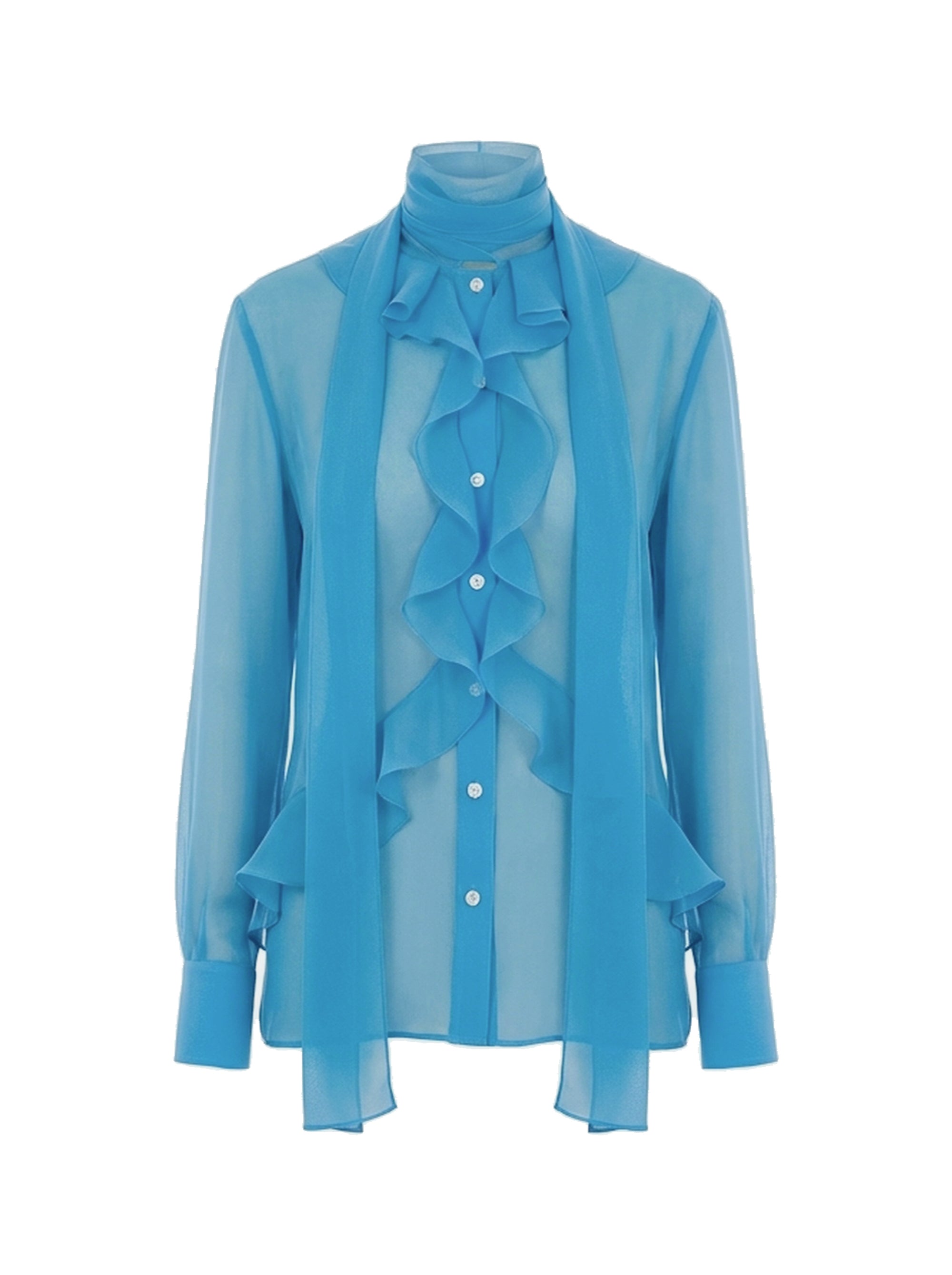 Blouse en mousseline de soie transparente - Blue