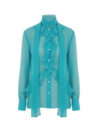Blouse en mousseline de soie transparente - Green & Light Blue