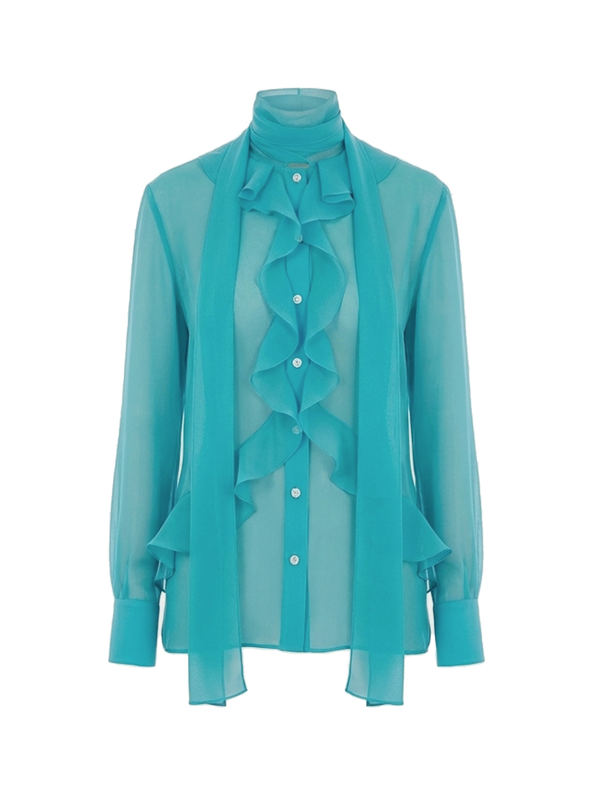 Blouse en mousseline de soie transparente - Green & Light Blue