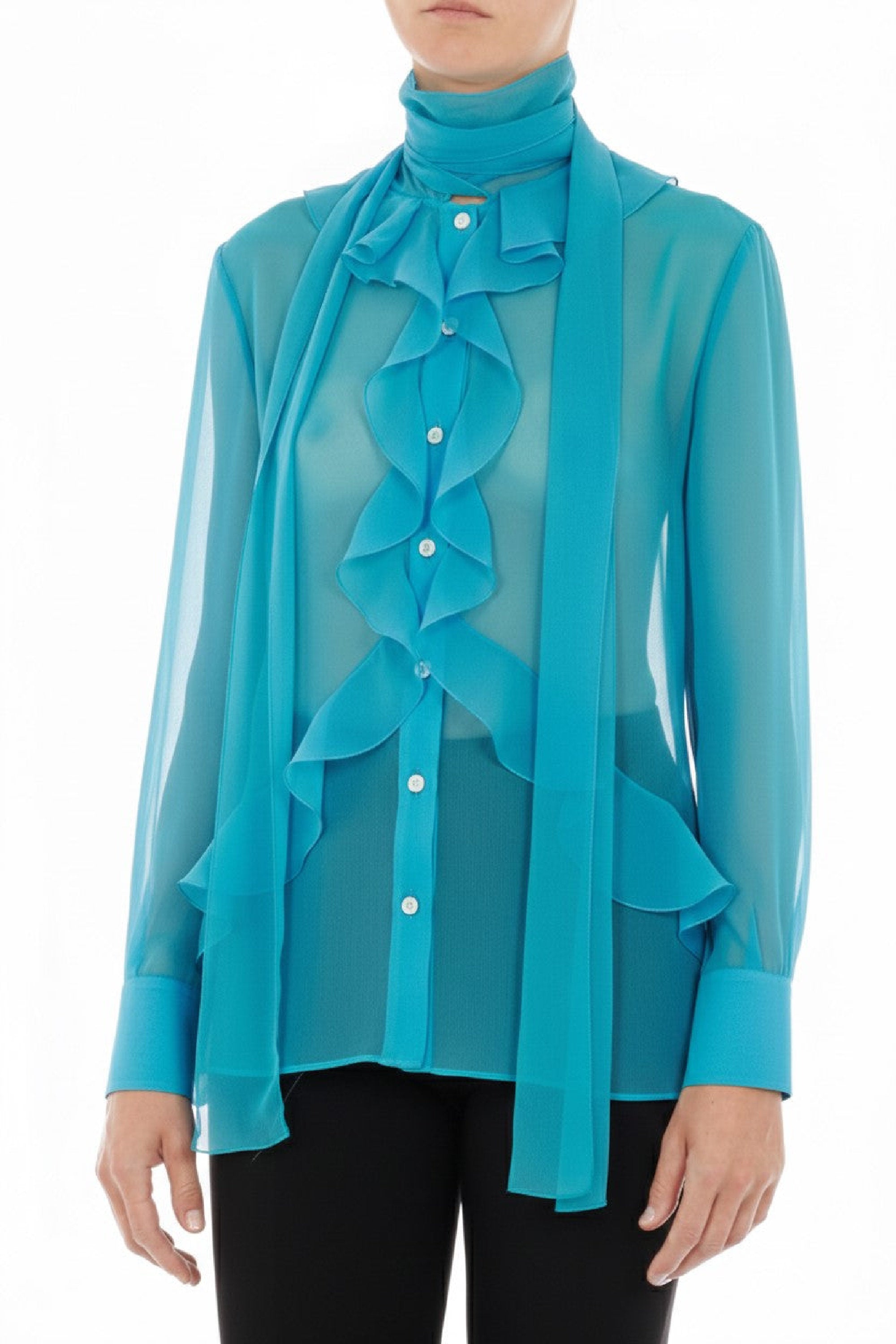 Blouse en mousseline de soie transparente - Green & Light Blue