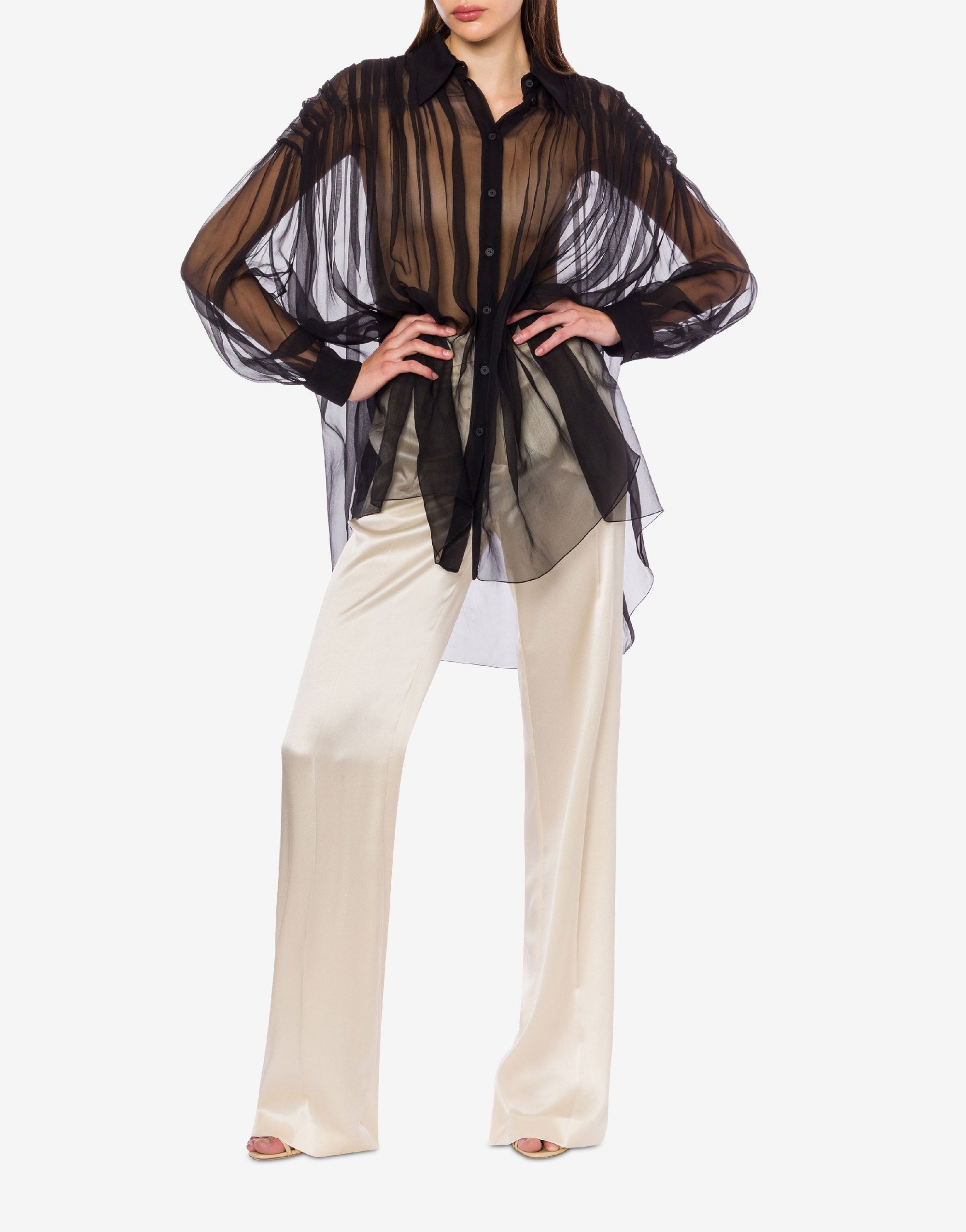 Chemise en mousseline de soie organisée - Black