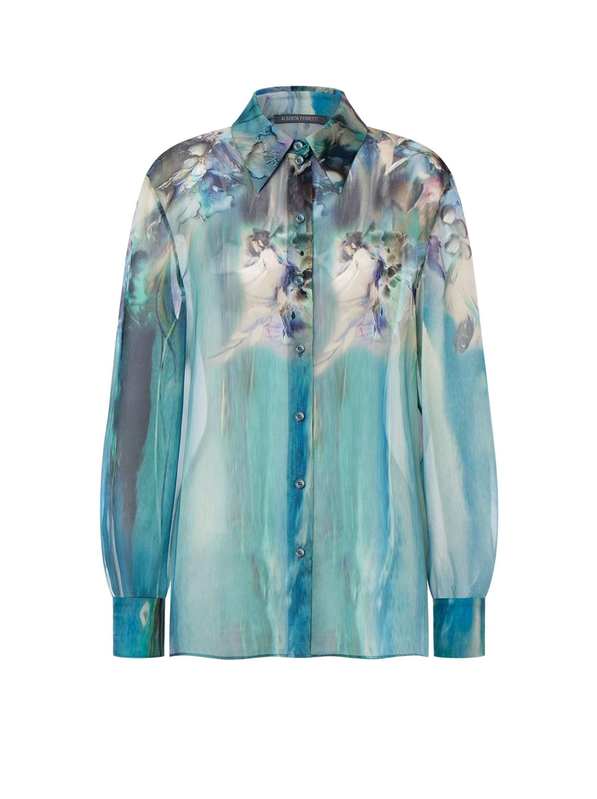 Chemise en mousseline de soie imprimée de nénuphars - Multi Blue