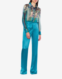 Chemise en mousseline de soie imprimée de nénuphars - Multi Blue