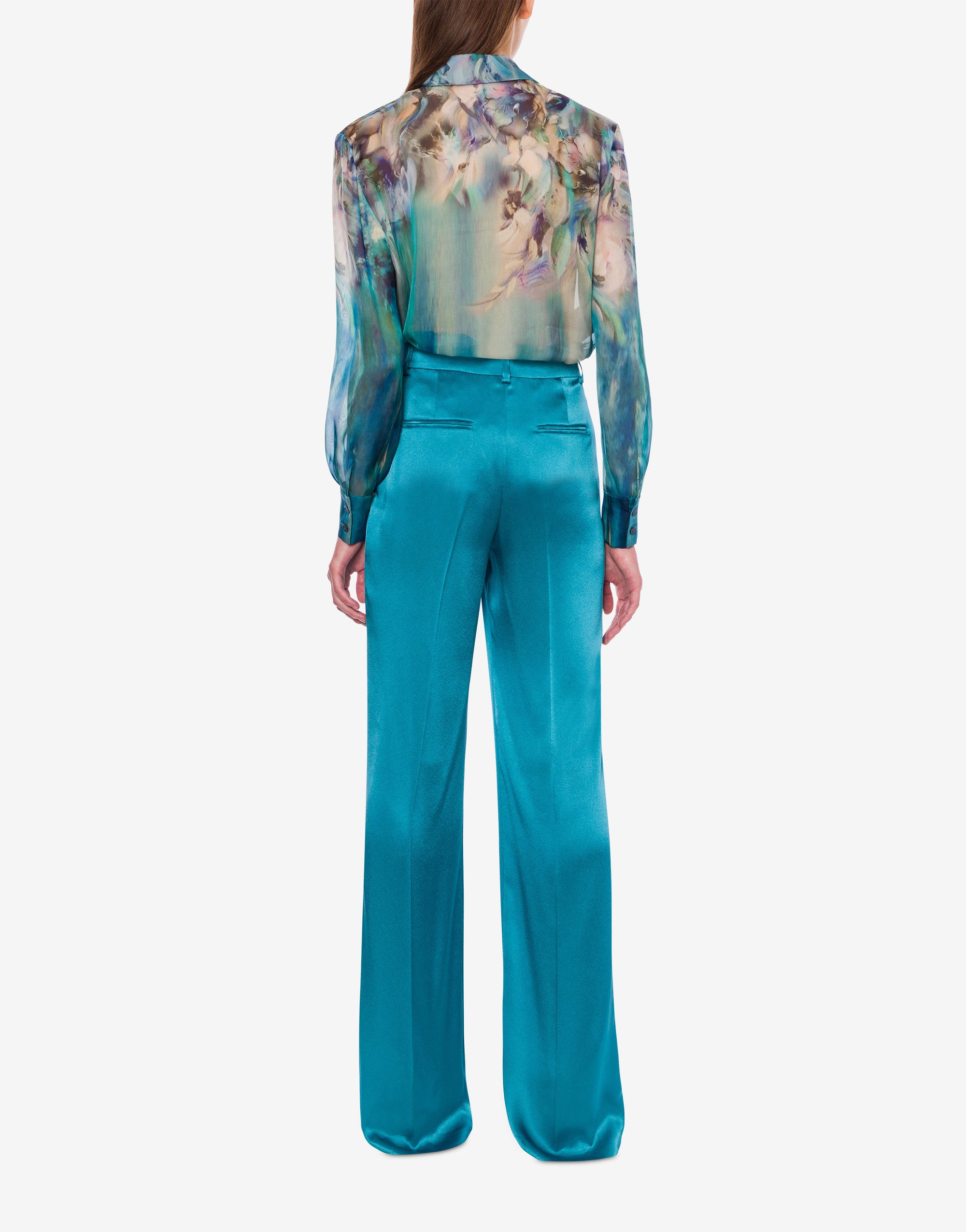 Chemise en mousseline de soie imprimée de nénuphars - Multi Blue