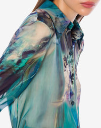 Chemise en mousseline de soie imprimée de nénuphars - Multi Blue
