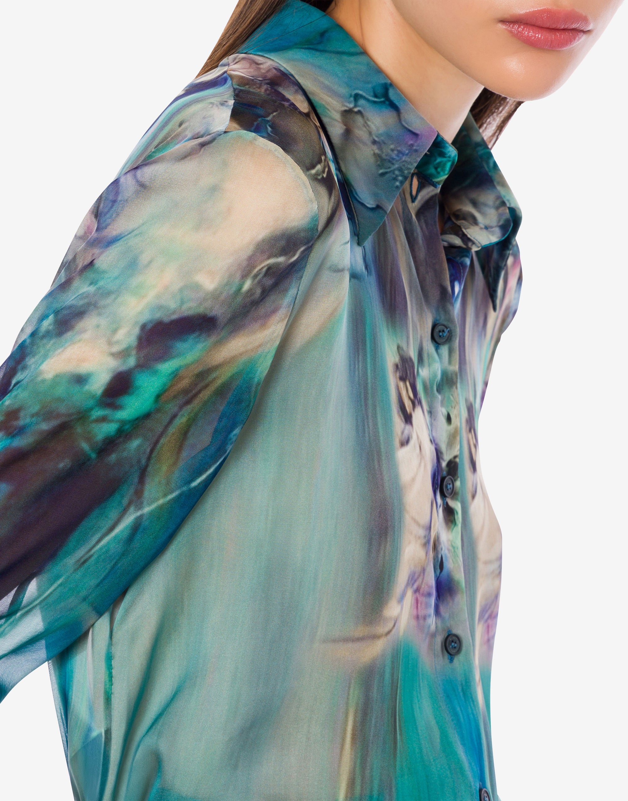 Chemise en mousseline de soie imprimée de nénuphars - Multi Blue