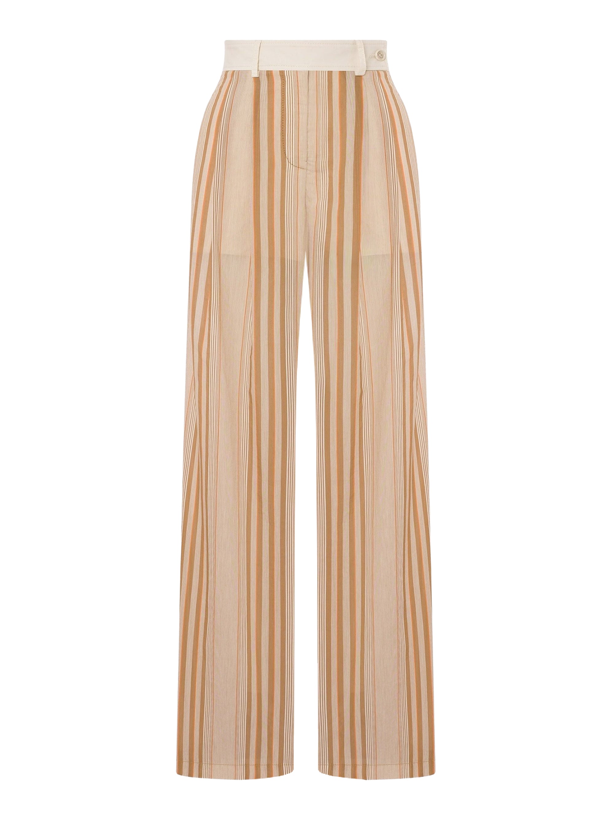 Pantalon large en mousseline à rayures alternées - Multi Brown