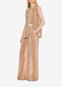 Pantalon large en mousseline à rayures alternées - Multi Brown