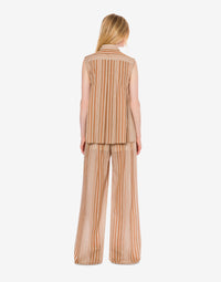 Pantalon large en mousseline à rayures alternées - Multi Brown