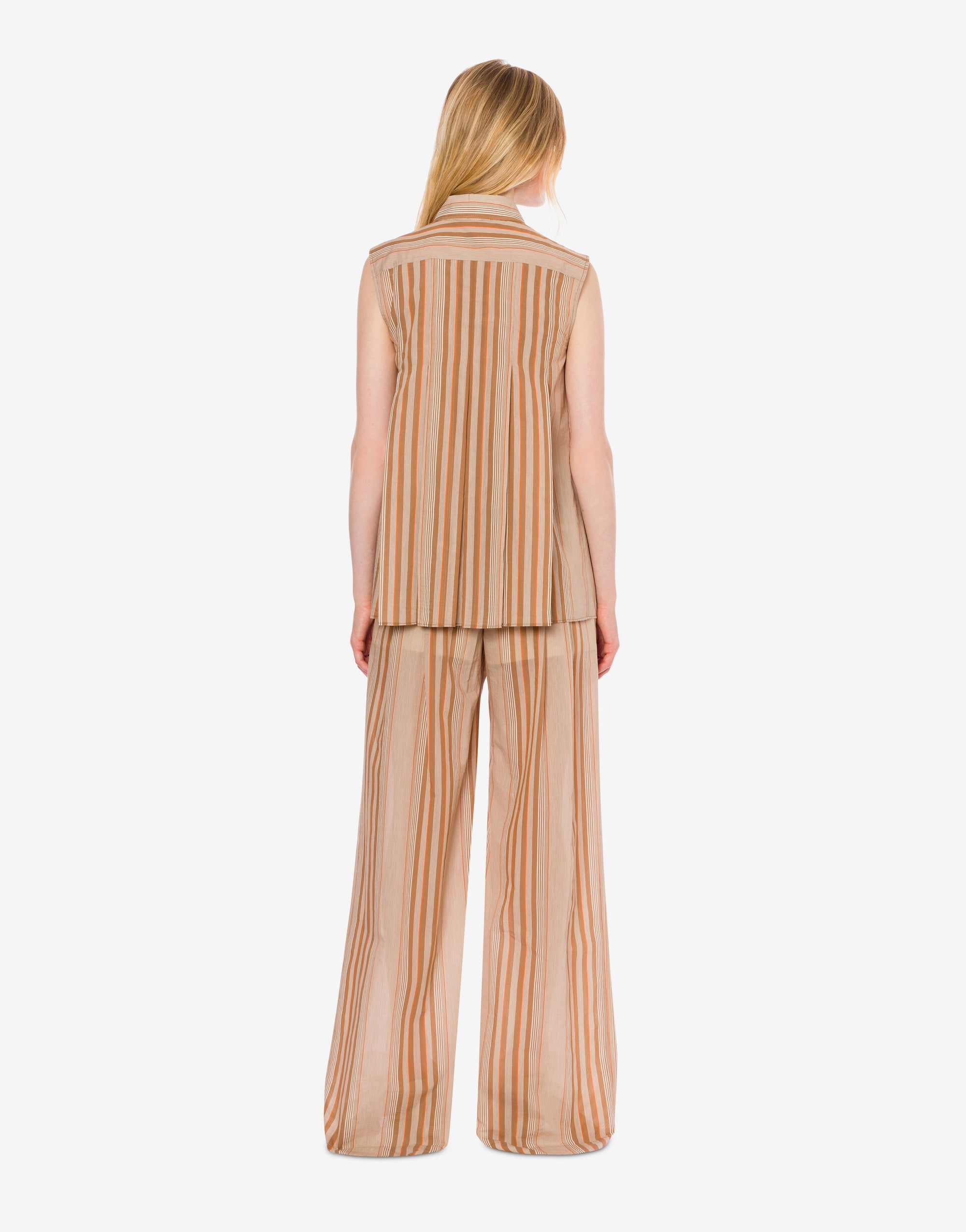 Pantalon large en mousseline à rayures alternées - Multi Brown