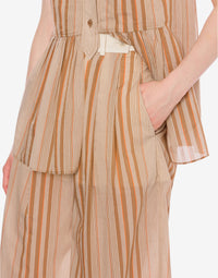 Pantalon large en mousseline à rayures alternées - Multi Brown