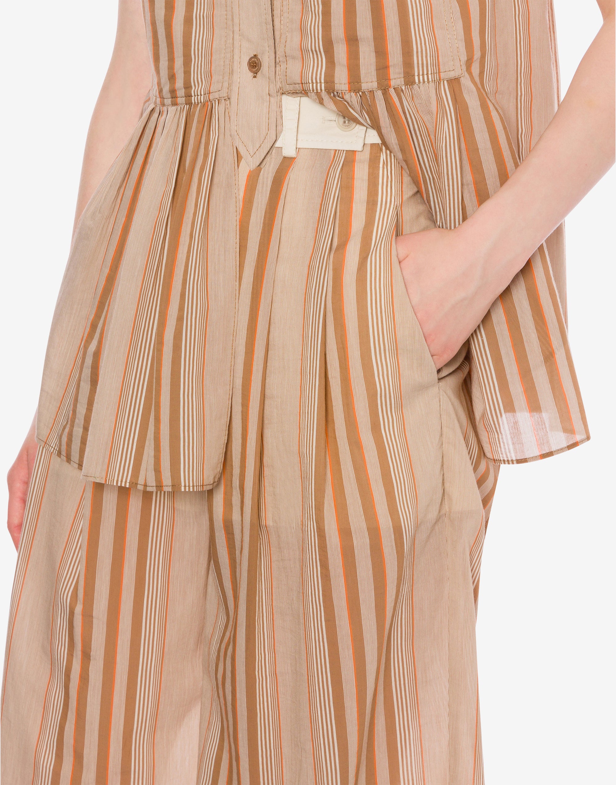 Pantalon large en mousseline à rayures alternées - Multi Brown
