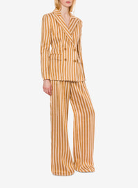 Pantalon rayé en de lin - Multi Brown