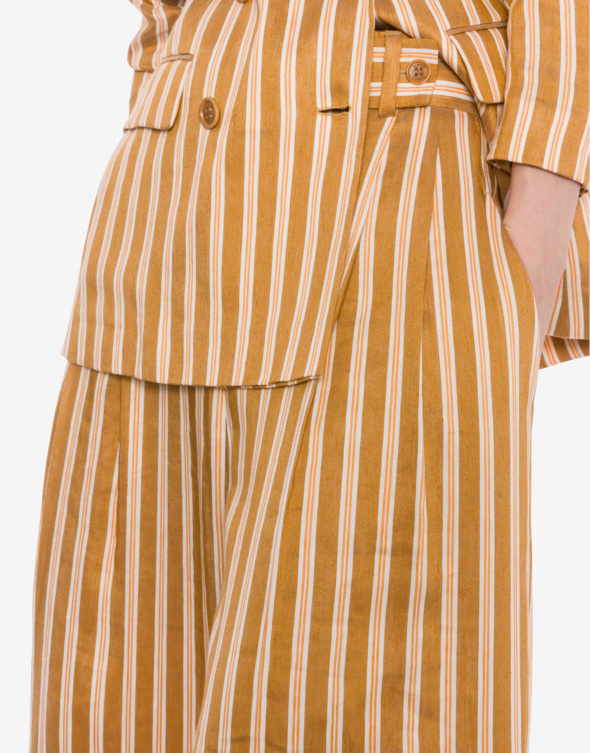 Pantalon rayé en de lin - Multi Brown