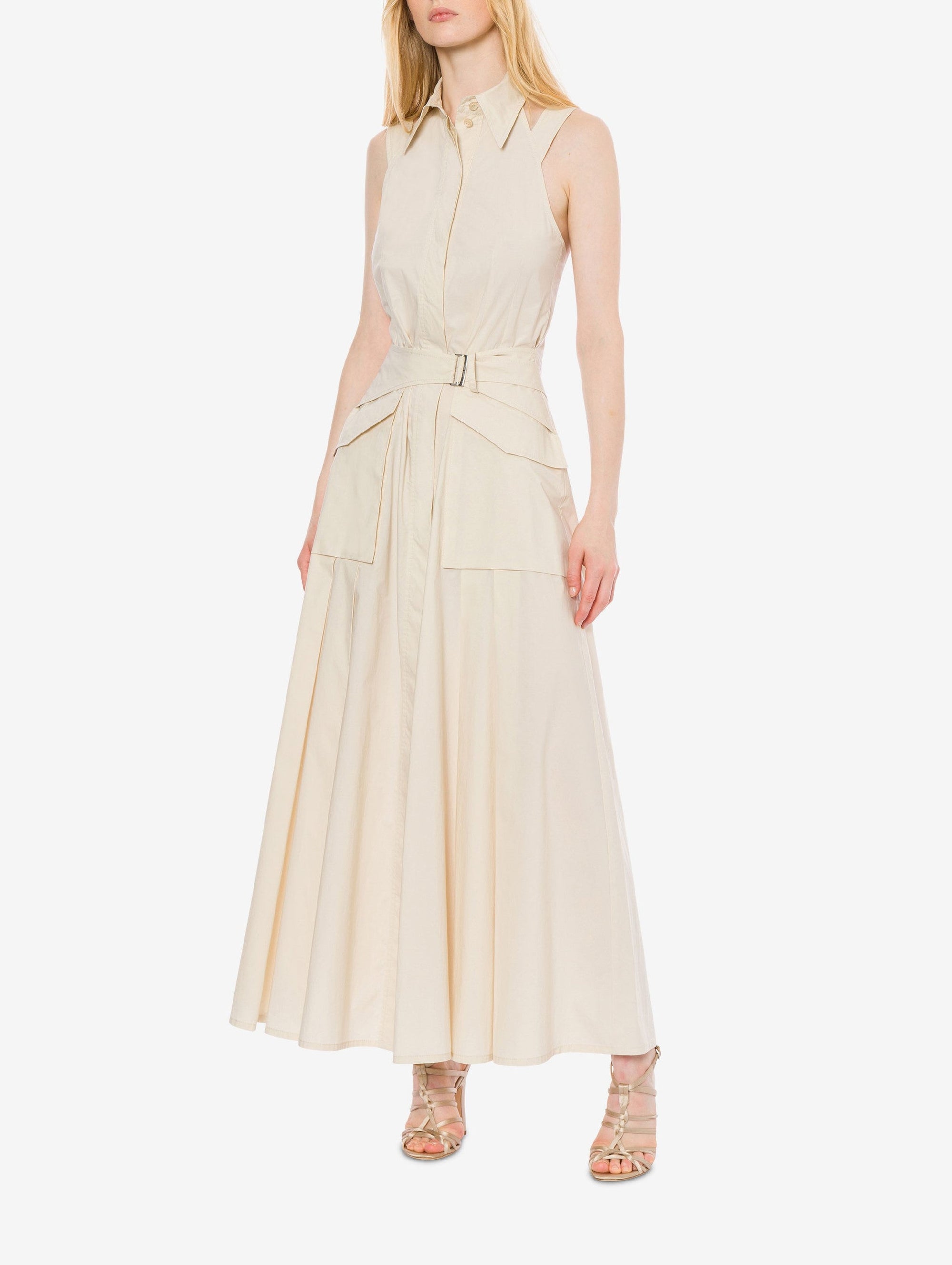 Robe longue en popeline - Beige