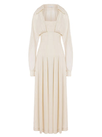 Poplin and chiffon maxi dress - Beige