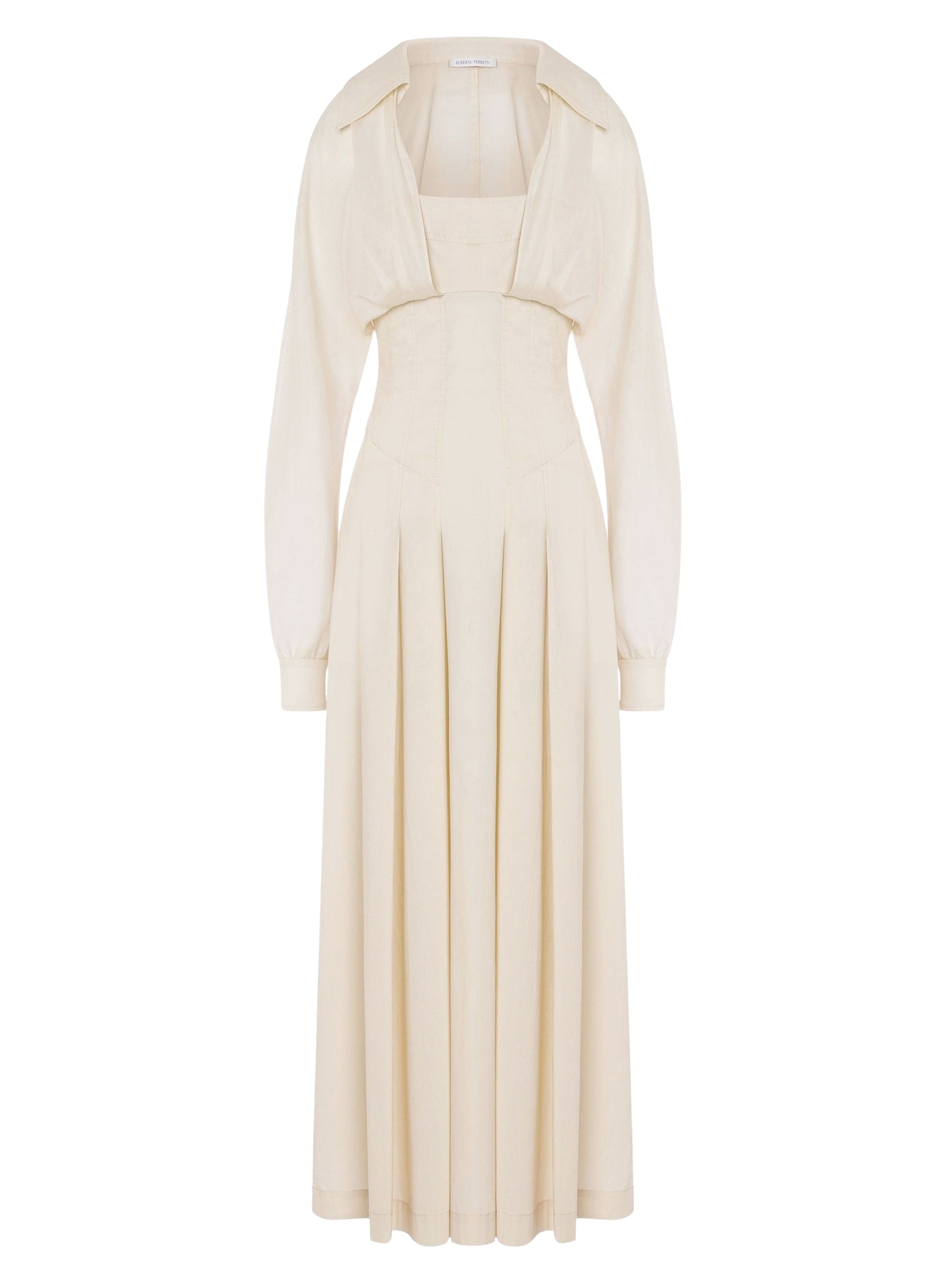 Poplin and chiffon maxi dress - Beige