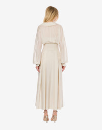 Poplin and chiffon maxi dress - Beige