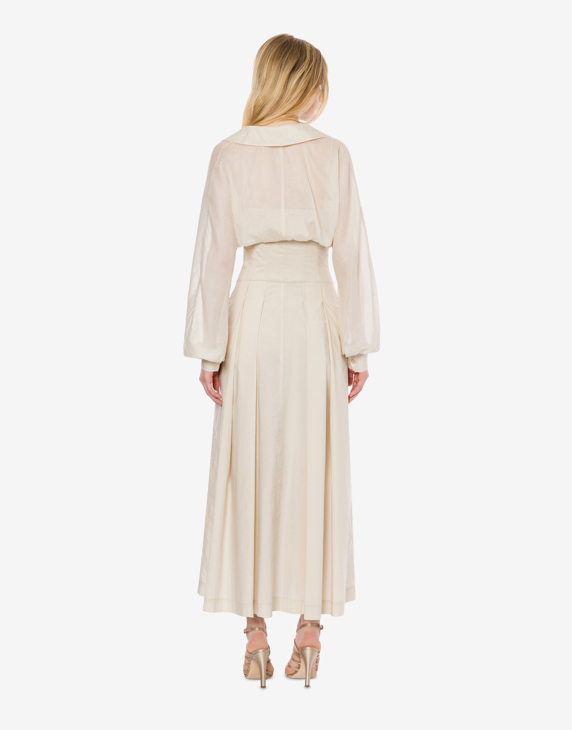 Poplin and chiffon maxi dress - Beige