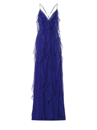 Robe longue sans manches en soie avec volants - Blue & Purple