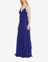 Robe longue sans manches en soie avec volants - Blue & Purple