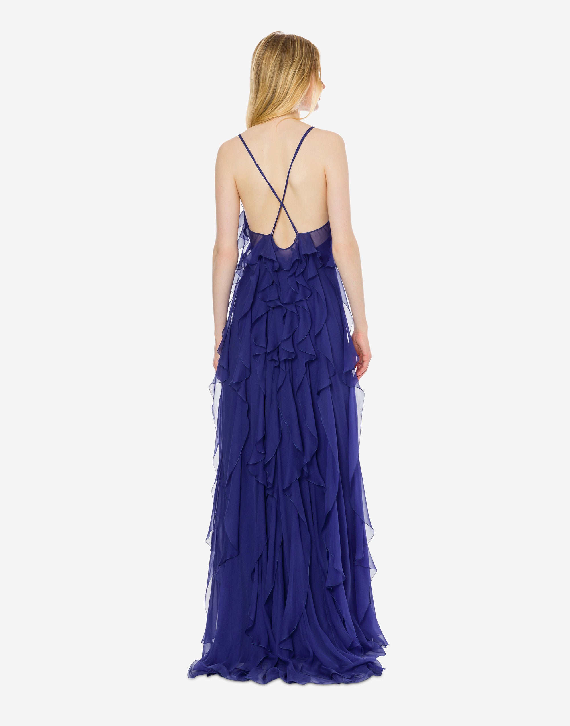 Robe longue sans manches en soie avec volants - Blue & Purple